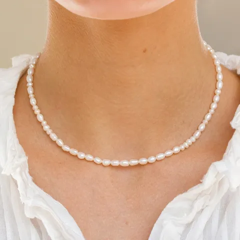 parel ketting in verguld sterlingzilver 38 + 5 cm x 4,5 mm