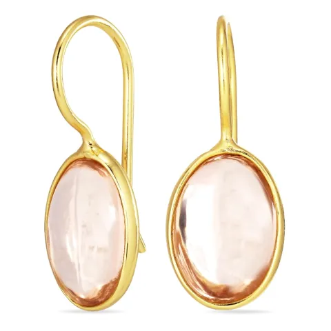 ovaal roze kristal oorbellen in verguld zilver - Loom Stones