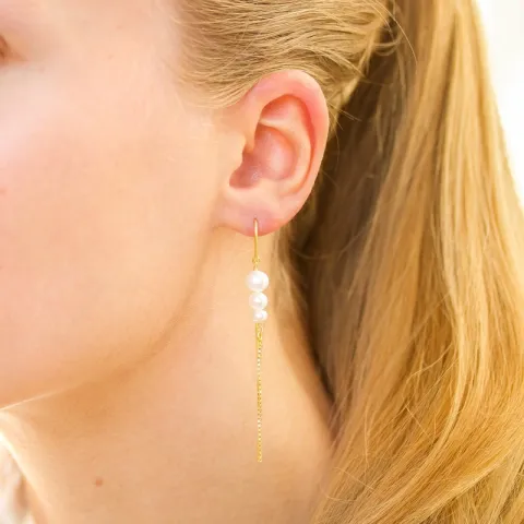 lange parel ketting oorbellen in verguld zilver