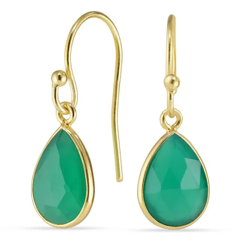 druppel groen onyx oorbellen in verguld zilver - Loom Stones