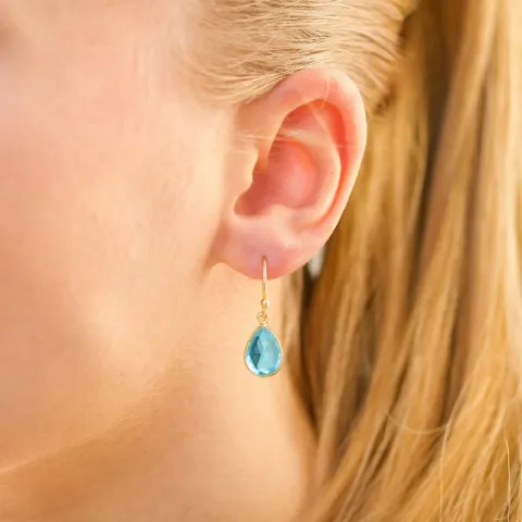 druppel blauwe kristal oorbellen in verguld zilver - Loom Stones