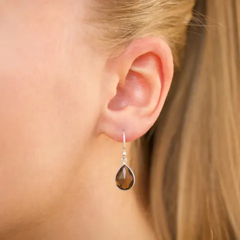 druppel rookkleurige kwarts oorbellen in verguld zilver - Loom Stones