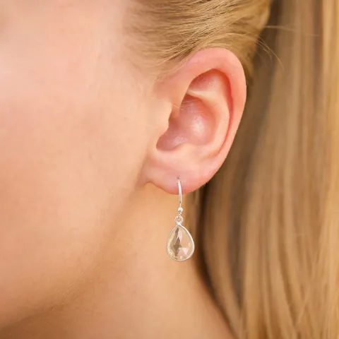 druppel heldere kwarts oorbellen in zilver