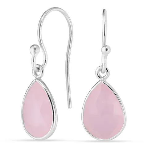 druppel pink kristal oorbellen in zilver - Loom Stones