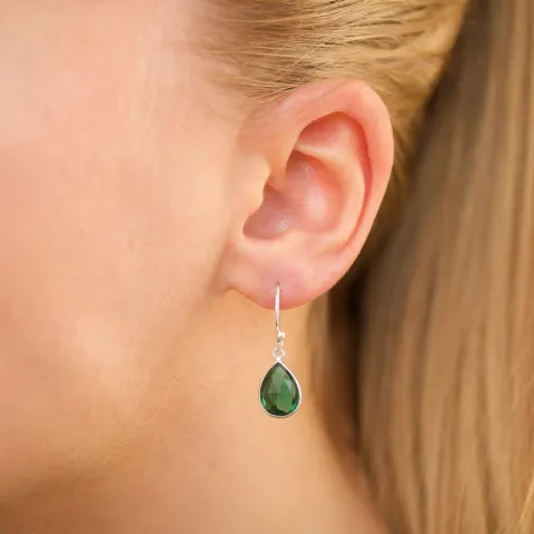 druppel groen kristal oorbellen in zilver