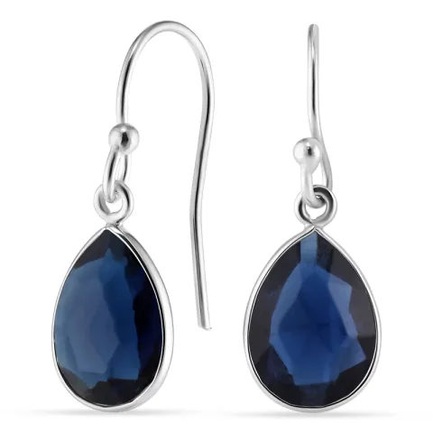 druppel synthetisch blauwe saffier oorbellen in zilver
