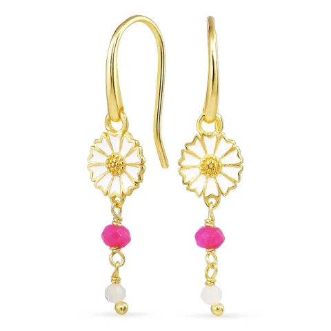lange margriet pink ketting oorbellen in verguld zilver