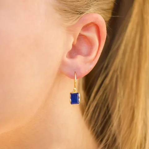 vierkant lazuursteen oorbellen in verguld zilver