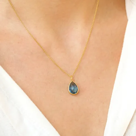 druppel donkerblauw kristal hanger in verguld sterlingzilver