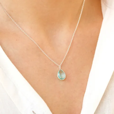druppel blauwe kristal hanger in zilver - Loom Stones