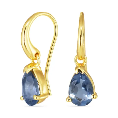 druppel donkerblauw kristal oorbellen in verguld sterlingzilver