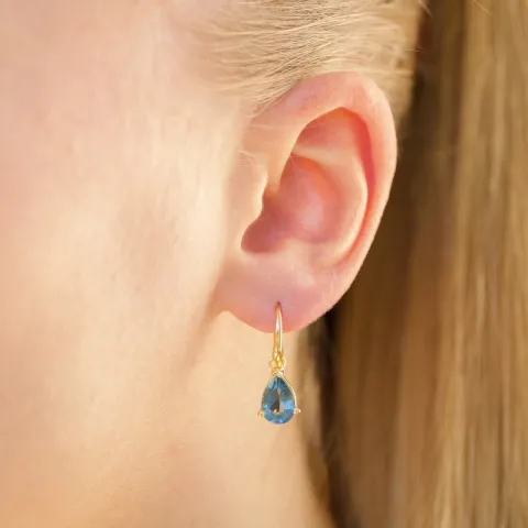 druppel donkerblauw kristal oorbellen in verguld sterlingzilver