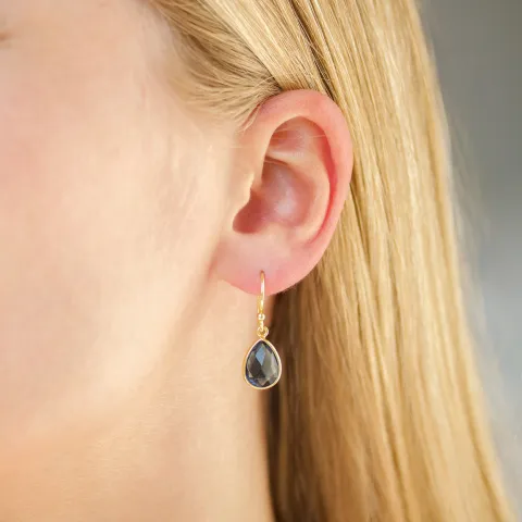 donkerblauw kristal oorbellen in verguld zilver - Loom Stones