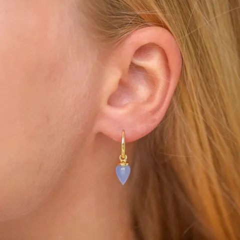 blauwe calcedon oorbellen in verguld sterlingzilver