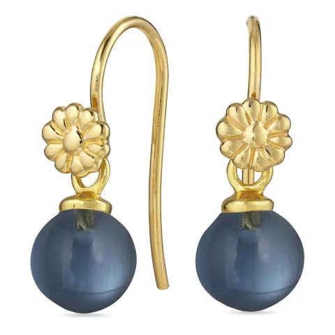 bloem donkerblauw kristal oorhaakjes in verguld zilver
