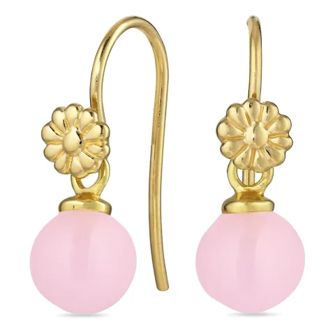 bloem roze kristal oorhaakjes in verguld zilver