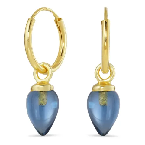 12 mm donkerblauw kristal creool in verguld zilver
