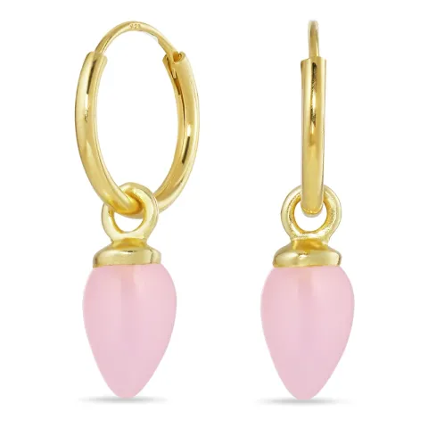 12 mm roze kwarts creool in verguld sterlingzilver