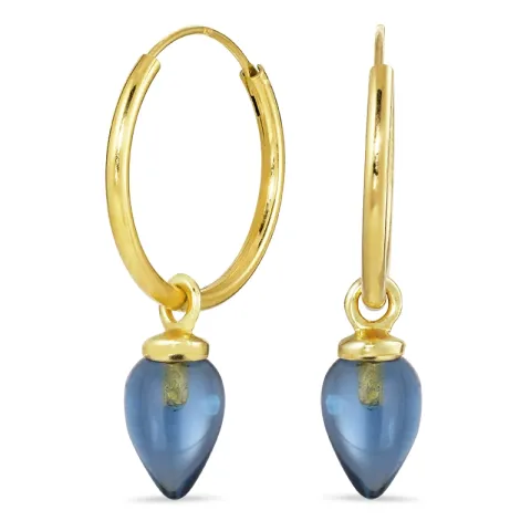 18 mm donkerblauw kristal creool in verguld zilver