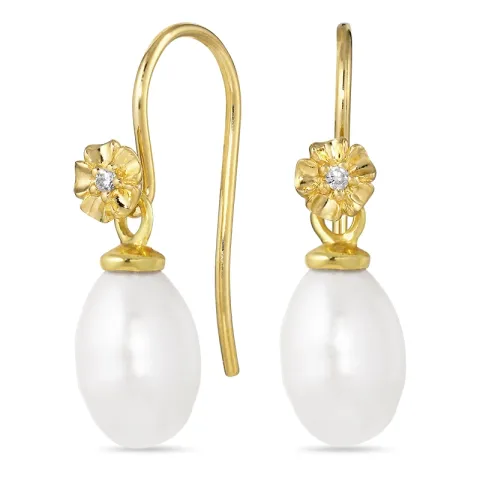 bloem parel oorbellen in verguld sterlingzilver