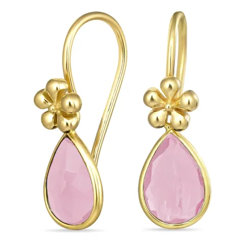 druppel roze kristal oorhaakjes in verguld zilver