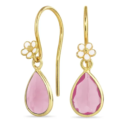 margriet roze kristal oorhaakjes in verguld zilver