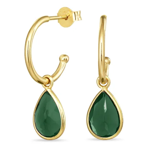 12 mm groen onyx creool in verguld zilver