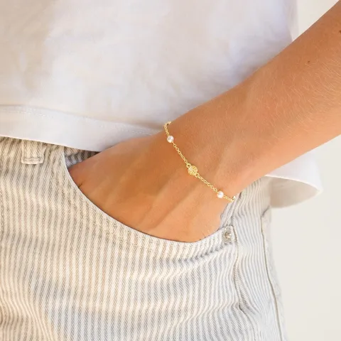 parel armband in verguld messing