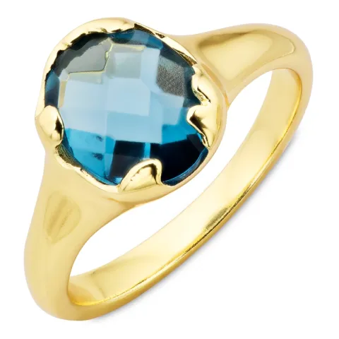 donkerblauw kristal ring in verguld messing