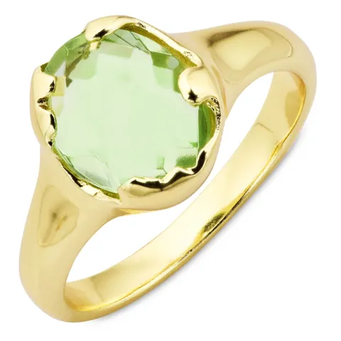 lichtgroene kristal ring in verguld messing