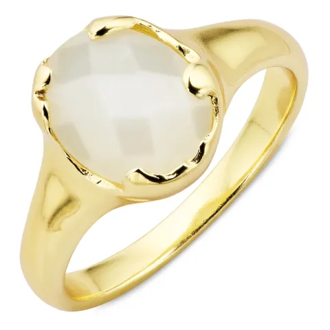 witte maansteen ring in verguld messing