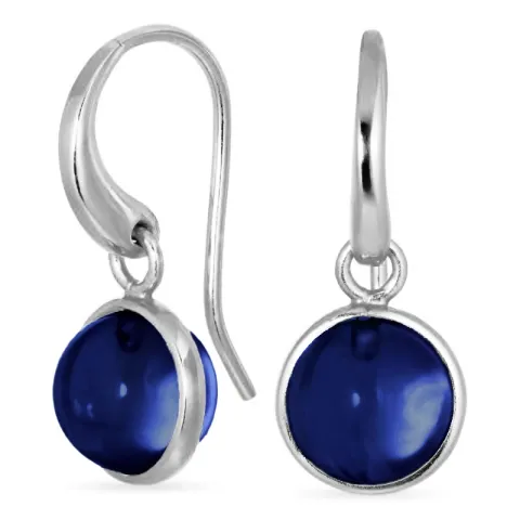 rond synthetisch blauwe saffier oorbellen in verzilverd messing - Loom Stones