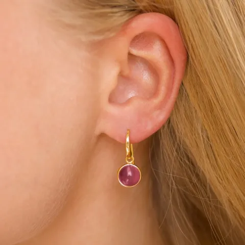 rond pink kristal oorbellen in verguld messing - Loom Stones