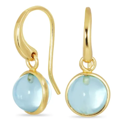 rond blauwe kristal oorbellen in verguld messing