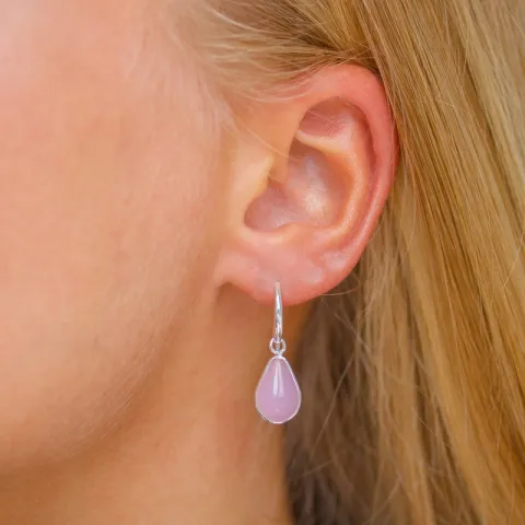 druppel roze kristal oorbellen in verzilverd messing