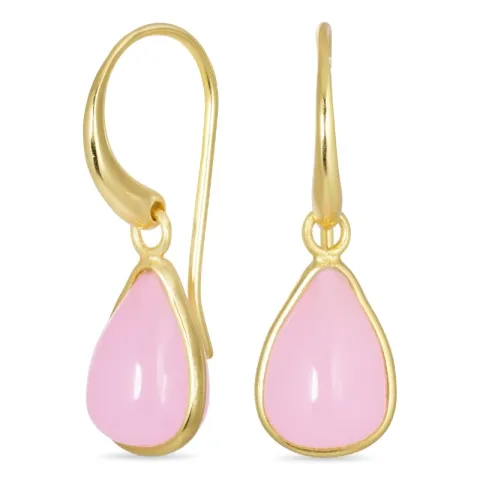 druppel roze kristal oorbellen in verguld messing