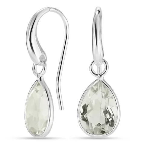 druppel lichtgroene kristal oorbellen in verzilverd messing - Loom Stones