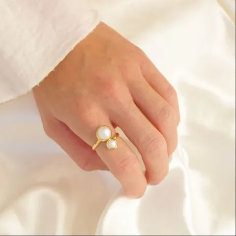 parel ring in verguld messing - Eliné