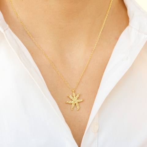 bloem ketting in verguld messing - Eliné