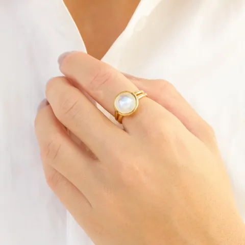 maansteen ring in verguld messing - Loom Stones