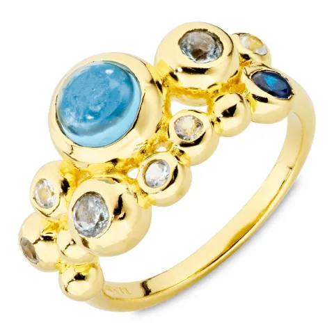 blauwe ring in verguld messing - Bubbly Twist