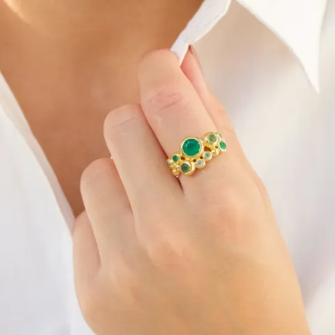 groen ring in verguld messing - Bubbly Twist