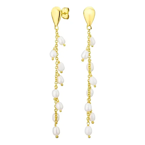 lange witte parel oorbellen in verguld messing - Eliné