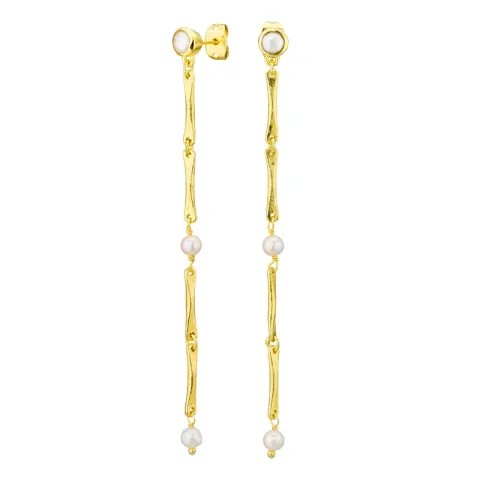 lange parel ketting oorbellen in verguld messing - Eliné