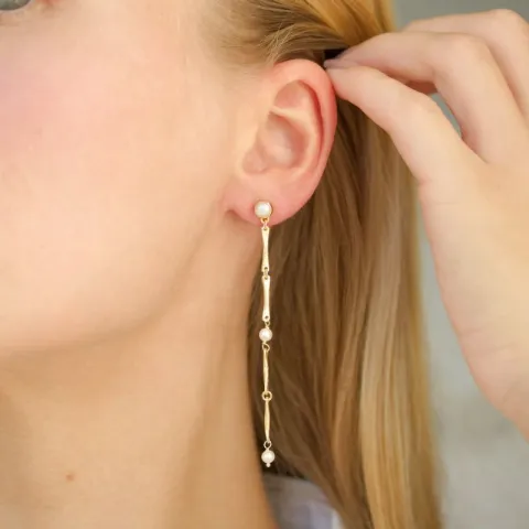 lange parel ketting oorbellen in verguld messing - Eliné