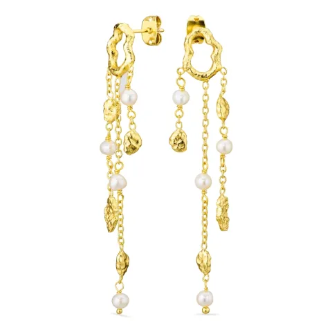 parel ketting oorbellen in verguld messing - Eliné