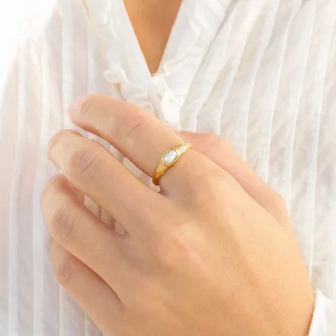 parel ring in verguld messing - Eliné