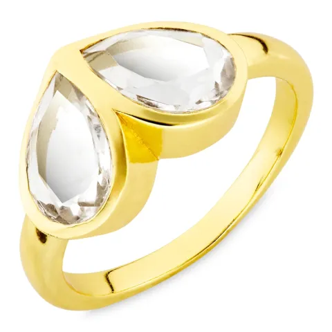 heldere kwarts ring in verguld messing - Loom Stones