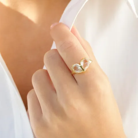 heldere kwarts ring in verguld messing - Loom Stones