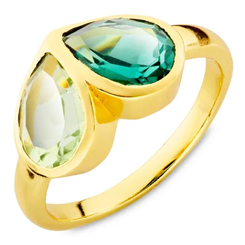 groen kristal ring in verguld messing - Loom Stones
